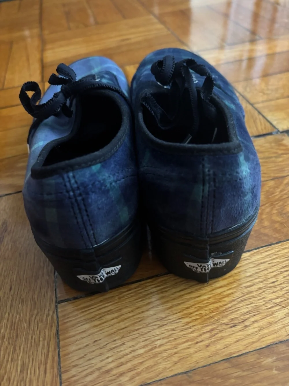 Rare Vans Velveteen Plaid Sneakers – Blue & Green Velvet Low-Tops, Size W8/M6.5